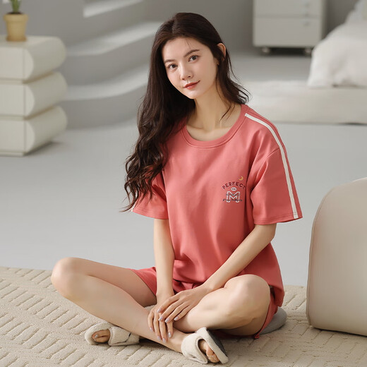 XPAY日系2025年新款爆款睡衣女夏季纯棉短袖两件套夏天条纹家居服 YZT9859 M 女款 建议80-100斤