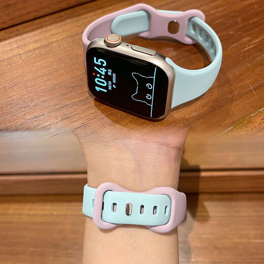 La correa de silicona de la cintura pequeña es adecuada para iWatch Apple S10/S9Ultra/8/723/5 Cadena contrastante SE/46 mm [Color de té de leche Azul empalado Gray] No hay reloj es adecuado para 38/40/41 mm