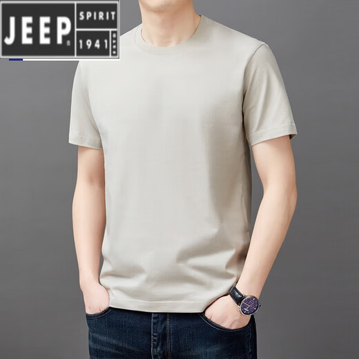 JEEP SPIRIT棉质短袖t恤男士夏季薄款时尚简约纯色上衣潮流休闲体恤衫男T恤v YS9929军绿 M 170【111-125斤】