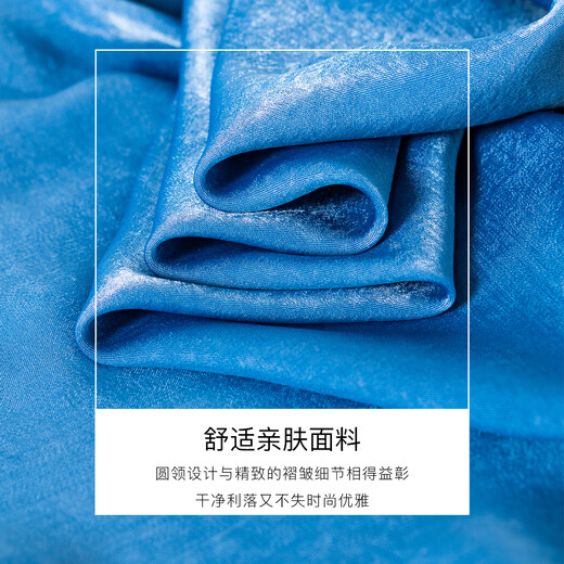 ROEYSHOUSE罗衣高级蓝色缎面衬衫女2025夏季新款别致褶皱收腰修身上衣12043 蓝色 M