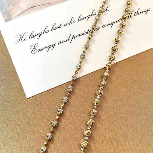 Chishe 18K gold olive bead diamond bracelet vs large and small two-color bouncy bead bracelet plain gold for women, fashionable and versatile, white + light gold