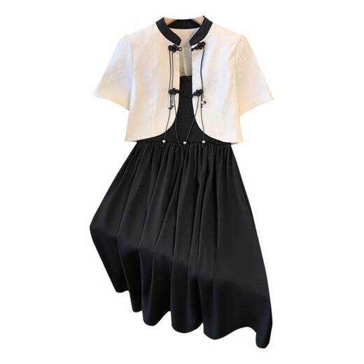 Yi Qilei Frauenkleidung, Sommer neuer chinesischer Stil, komplett mit einem kompletten Set schwarzer Hosenträgerrocks, Knicker Außenrockanzug, 9734 White Top L [vorgeschlagen 101-120 Jin [Jin ist gleich 0,5 kg]]