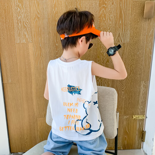 Zuoxi Children's Vest Summer Thin Style Boys Sleeveless T-Shirt Pure Cotton 2025 New Sports Summer Top White 130