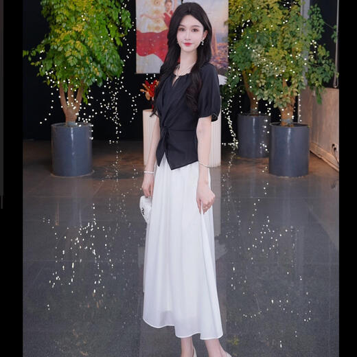 Gloria zweiteiliger Kleid Sommer Neues Produkt Temperament Slim Top A-förmiger Rock Pendeln formelle Kleidung 1E4LAB720 00B Black-1e4lab690 xl