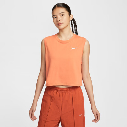 Nike (Nike) Camiseta de algodón corta sin mangas para mujeres en verano Nuevo cómodo estampado casual HF9532 828 Soft Orange M