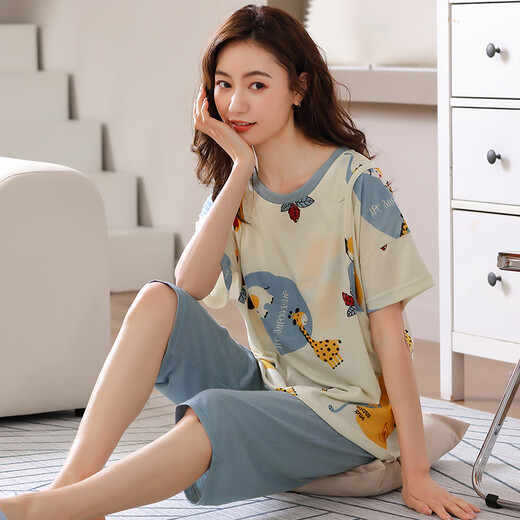 莫代尔纯棉夏季短袖7分裤哺乳睡衣女士孕产期妇产后喂奶薄款大码月子服 主图款DNN3523 M [80-100斤]