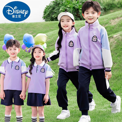 迪士尼小学生校服夏装短袖毕业运动服儿童班服套装学院风幼儿园夏季园服 6623男生红色袜子+徽章 100 CM
