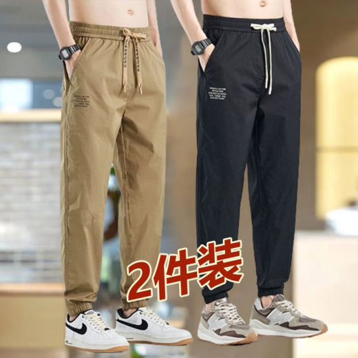嘉轻干活穿的裤子男春夏建筑工地工人休闲裤百搭大码耐磨脏汽修劳保裤 驼色+军绿【两件装】 2XL  建议125-140斤