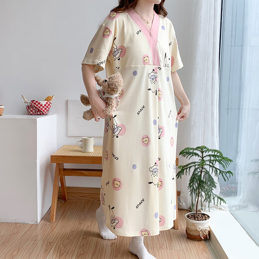 短袖孕妇睡衣裙夏季待产裙带胸垫宽松大码产检服怀孕期外穿家居服 ISY-16813#短袖裙带胸垫 L码 (推荐体重90-120斤左右)