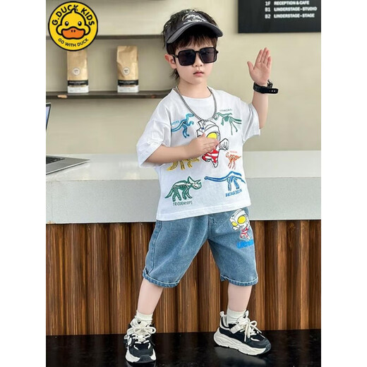 G.Duckkids Little Yellow Duck Set de manga corta para niños 2025 Summer Medium y gran ropa para niños Boy Ultraman Ultraman Set 1283 Set-White 110