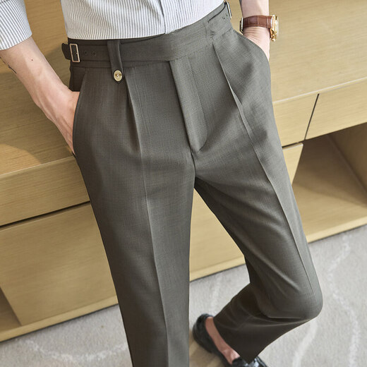 Jessons business trousers men slim young British style Naples high waist casual pants men formal wear no iron suit pants K9871 black 30