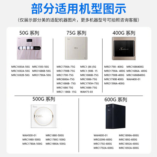 清觅适配美的净水机器滤芯S1/T2/T4/T6/MRC1592B/1693B/1687A-50G/75G 全套四级滤芯（PP+C1+C2+RO） 送检测笔