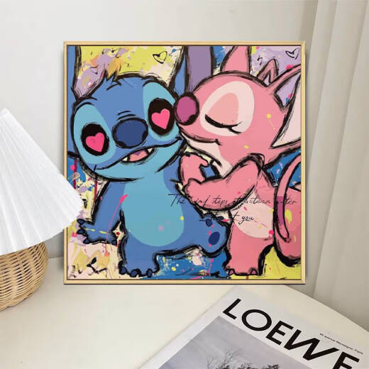 溥畔史迪仔数字油画diy填充手工填色油彩画史迪奇手绘卡通丙烯装饰画 qx12173 30*30cm加厚内框+装饰外框
