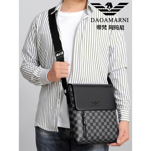 法莱阿玛尼;FALAMONE新款男士单肩斜挎包真皮商务休闲邮差包潮牌男包轻奢 6629C纹