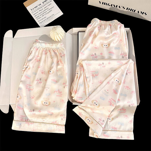 Also, Ice Silk Pajamas for women in summer thin 2025 new internet celebrity style cartoon cute outdoor home clothes three-piece set 13558SA cute cartoon three-piece set L