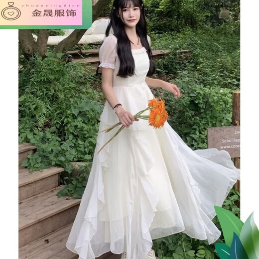 Nyckjk Prinzessin Kleid 2024 NEU NEUER Kurzärärmungs-Frühlingslicht-Hochzeitskleid-Design Feel Taille Hugging French Erst Liebe sanftes weißes Mondlicht Off-weißes Kleid kurzärmelige Eingröße L 110-120jin [Jin gleich 0,5 kg]