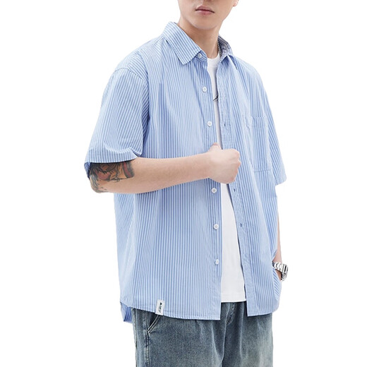 Pinstripe purple American short-sleeved shirt men's summer thin style 2025 new small patch pocket five-point sleeve work shirt Green Z983 XL [130-150Jin [Jin equals 0.5 kg]]