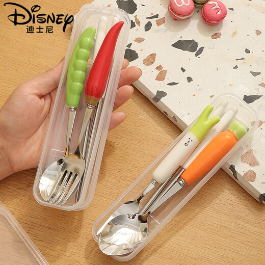 Disney (Disney) Chopsticks y Spoon Juego de vajillas lindo conjunto de vajillas de una persona Conjunto de vajillas portátiles portátiles portátiles y juego de vegetales de cuchara (caja de palillos de cuchara picante)