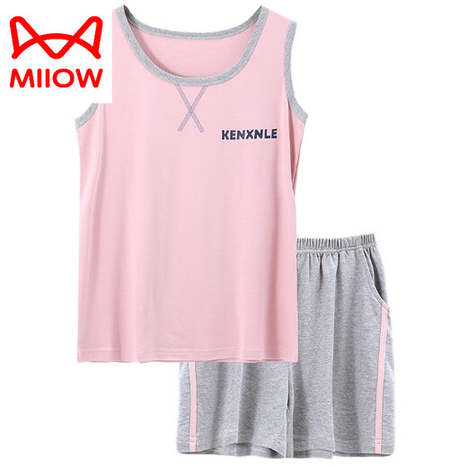 Catman (MiiOW) pajamas for women in summer pure cotton 2025 new vest suspender sleeveless women's summer casual home clothing summer LB: 9902 women's apricot bow English love pure cotton L [No pilling/No fading]
