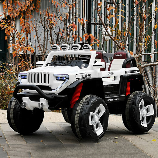 Bei Duoqi children's electric car can sit on adults, children's electric car toy car can sit on people, remote control car can sit on people, top with white | four-wheel drive + 12V10 battery + leather seat