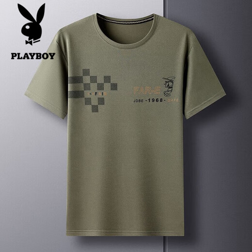花花公子;PLAYBOY中年男士短袖T恤夏季汗衫宽松休闲圆领口袋上衣中老年爸爸夏装男 TC-短袖-693藏青 2XL 180/2XL/155-175斤