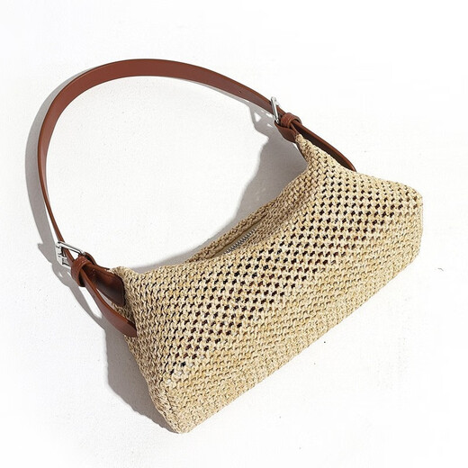
New spring and summer women's shoulder bag handbag versatile and fashionable fashionable casual simple retro woven bag camel color (delivered two shoulder straps