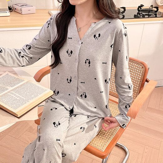 S.SOFEA long-sleeved V-neck pajamas for women two-piece set for students in spring and autumn home clothes for sweet and casual outside. Three-piece set WX13803 black (with chest pad) 170 M (80-100Jin [Jin equals 0.5 kg])