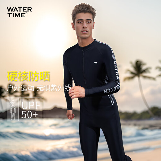 WATERTIME wetsuit men's swimsuit sun protection quick-drying surfing suit one-piece jellyfish suit snorkeling suit one-piece wetsuit - black silver M