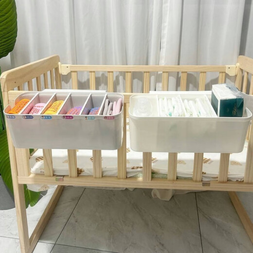 倪之尔定制品质婴儿床边挂收纳挂篮尿布纸尿裤收纳袋床头挂袋床围栏分隔 【5片隔板可调节】灰色