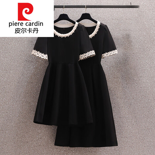 皮尔卡丹（pierre cardin）针织法式赫本风短袖连衣裙夏大I码肥mm收腰显瘦遮肚感小黑裙子684 黑色短款 S 100斤以下