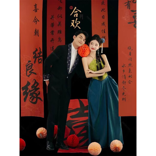 斯睿霖新款影楼情侣主题新中式喜嫁风婚纱照服装新娘晨袍敬酒晚宴礼服 单件女装礼服 均码