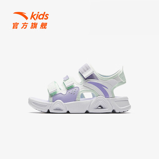 ANTA Children's Sandals Girls' Shoes Kids 2026 Summer New Arrival Velcro Outdoor Arch Open Toe Beach Shoes Anti-Slip ANTA White/Fresh Purple-1 32