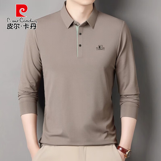 Pierre Cardin Langarmed T-Shirt für Männer Festkörperfeder und Herbst Dünne mit mittlerem Alter reinen Baumwoll-Revers-T-Shirt Top Basis Polo-Hemd 6625 Bohnengrün M 165 Vorschläge 95-115jin [Jin entspricht 0,5 kg]