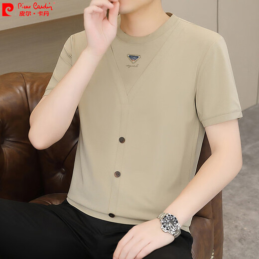 皮尔卡丹（pierre cardin）假两件短袖t恤男年夏季新款冰丝凉感青年潮流圆领上衣服 FF-6623白色 2XL