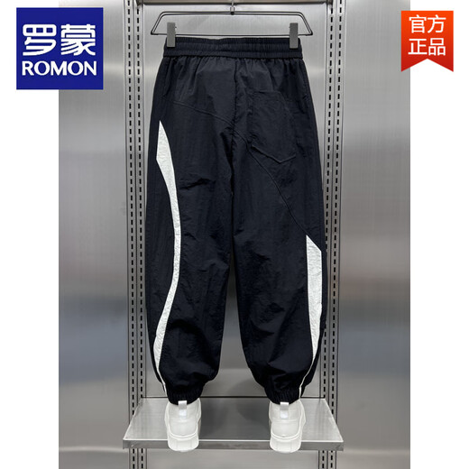 罗蒙（ROMON）夏季速干条纹拼接户外束脚运动裤男款潮牌宽松阔腿休闲九分哈伦裤 黑绿条 3XL 170-185斤
