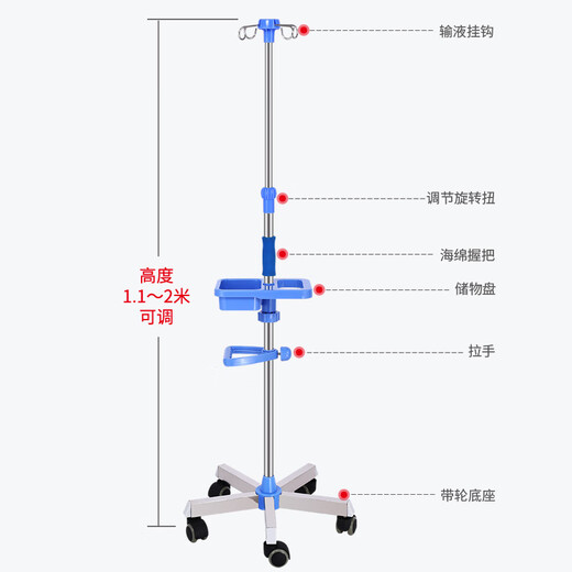 礼达康【9276人好评】移动输液架带轮点滴支架加厚不锈钢输液架盐水吊瓶 输液架(不锈钢三角+2钩+轮)