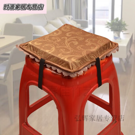 凉席坐垫夏季塑料凳子加厚软椅子垫正方形加厚制衣厂员工学生板凳 PE仿藤花边冬夏两用 3030cm厚4cm海绵