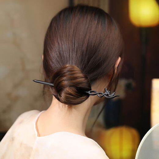 Crystal Hairpin Ancient Style Black Sandalwood Hairpin New Chinese Style Wooden Hairpin Hair Accessories Hanfu Headdress Step-Shaping Birthday Gift for Girlfriend Peach Blossom Hairpin-Ebony