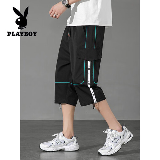 花花公子（PLAYBOY）工装短裤男士夏季薄款冰丝六分七分中裤子潮牌中学生休闲运动马裤 9230灰色 M （75-98斤左右）