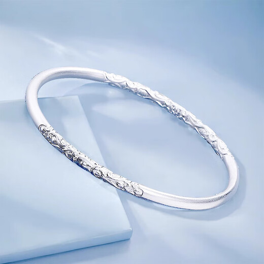 Fiber Bundle (QIANSHU) Chinese style PT950 platinum bracelet for women, ancient solid curly grass pattern platinum glossy bracelet, platinum, weight 22.0-22.2g, inner diameter 50mm