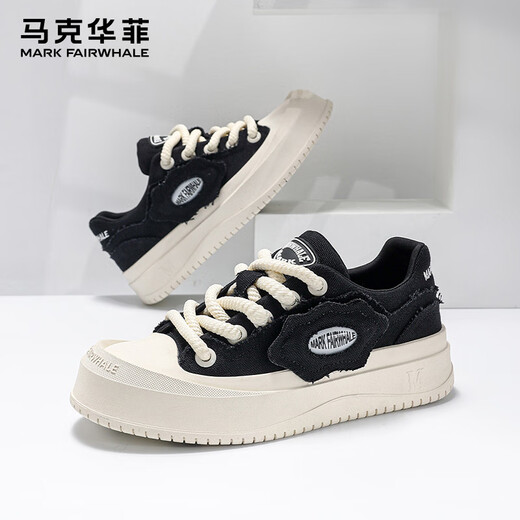 Mark Huafei men's summer men's shoes new big toe canvas shoes for men's casual sports versatile trendy thick-soled high-rise shoes black and white color 41 leather shoe size = sports size 42