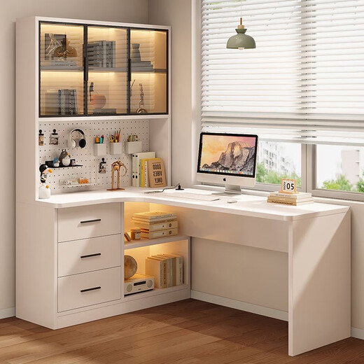 Katisha simple solid wood computer desk corner desk bookcase integrated bedroom student furniture writing desk cream white bookcase right (home package installation) 120 length x 98 width x 170cm height