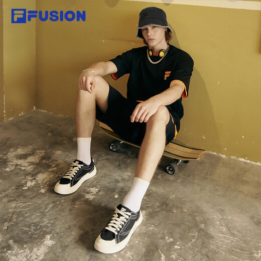 FILA FUSION斐乐男鞋潮牌板鞋情侣运动鞋休闲鞋经典帆布鞋男女鞋 黑色-BK 情侣款 42.5