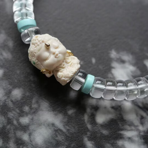 Excellent 6.5mm white crystal straight cut bracelet 18k gold with beads mammoth ivory tara ore turquoise
