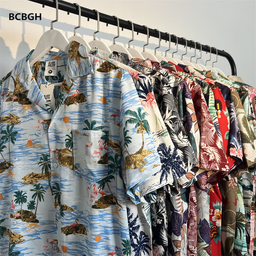 Fhhuabd thai-Stil Vintage Kubanischer Kragen kurzärmelig Blumenhemd Männer und Frauen Lose Paar Hawaiian Style Ice Seide Kurzärärmeleide 831 2xl