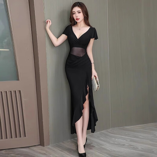 Poresno Fußbadetechniker Arbeitskleider Kleid Nachtclub sexy lange Abendkleid Bad Massage Arbeit Kleidung Sauna Fußmassage 3883 Schwarz 2xl Eins Größe