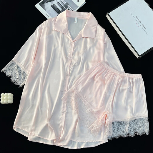 Ziweiqi pijama de seda de hielo y nieve de hielo y nieve para mujeres mangas de verano set de dos piezas 12357 tamaño único