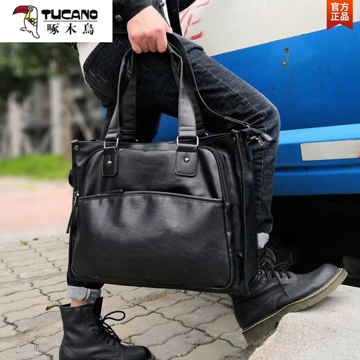 Woodpecker (Tucano) Cowide One-Shoulder Crossbody Body Business Casual Handtasche Computertasche 2025 Neue Männer echte Lederhandtasche Horizontaler schwarzer hoher Qualität