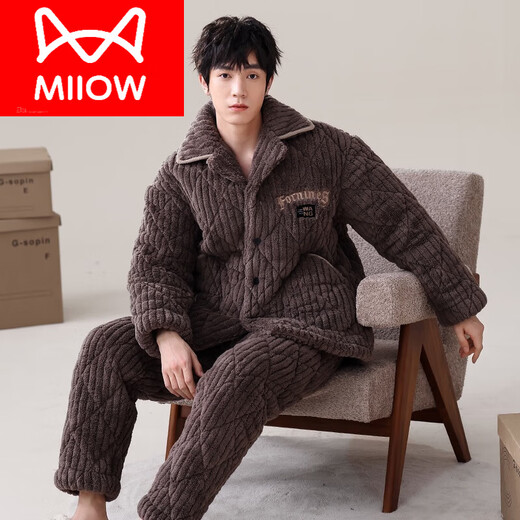 
Cat Man (MiiOW) men's pajamas in autumn and winter, coral velvet three-layer cotton plus velvet thickened winter wear flannel large-size home clothes 13077 men M L size [suggested height 170 175c, weight 11