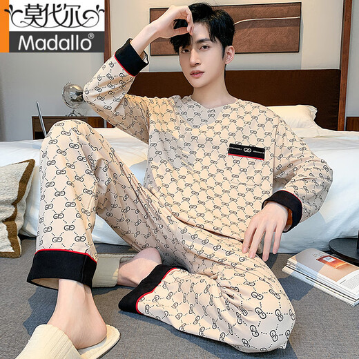 Modal pure cotton pajamas men's long-sleeved spring and autumn style, all-cotton casual loose large size, can be worn outside home clothes two-piece set, autumn KJ--9901 L (recommended 110-130Jin [Jin equals 0.5 kg])